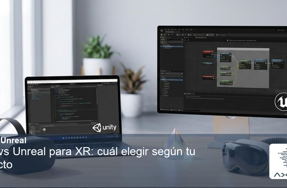Una imagen ilustrando Unity vs Unreal para XR: cuál elegir según tu proyecto